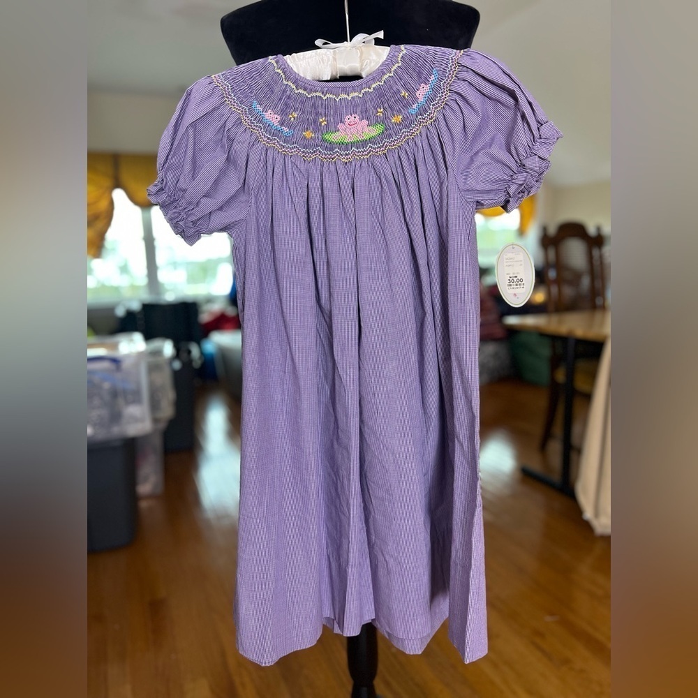 GIRLS ROSALINA SMOCKED BISHOP STYLE DRESS 5Y NWT - Picture 2 of 12
